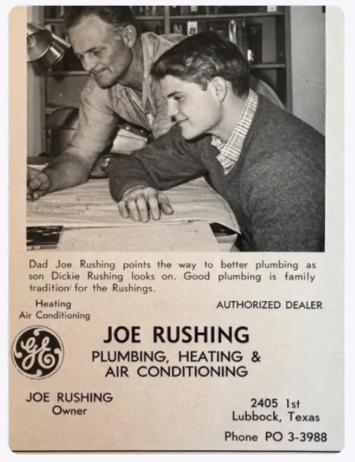 Historic Joe Rushing newspaper ad featuring Joe and Dickie Rushing